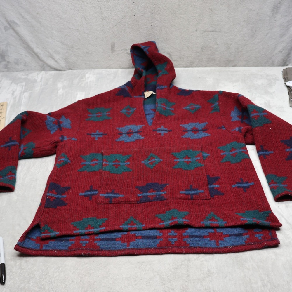Eastern Mountain Sports Hoodie Mens XL Red Wool Knit Southwestern Pullover VTG